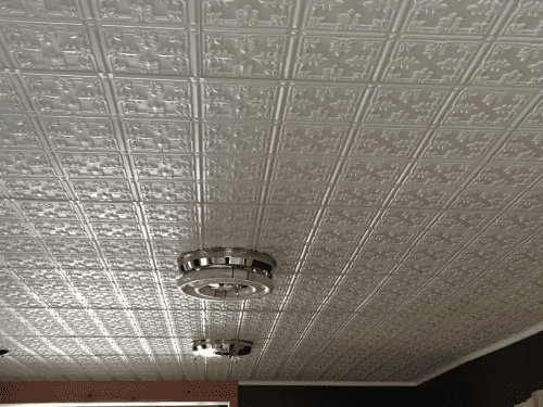 faux tin ceiling tile in kitchen