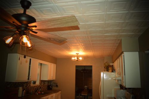 faux tin glue up ceiling tile in white